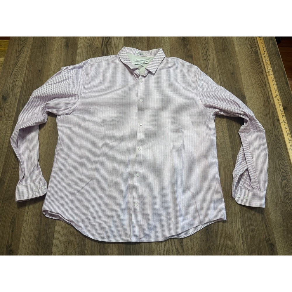 Calvin Klein Shirt, Men's Size XXL, Purple White Pink, Button Up, Non Iron